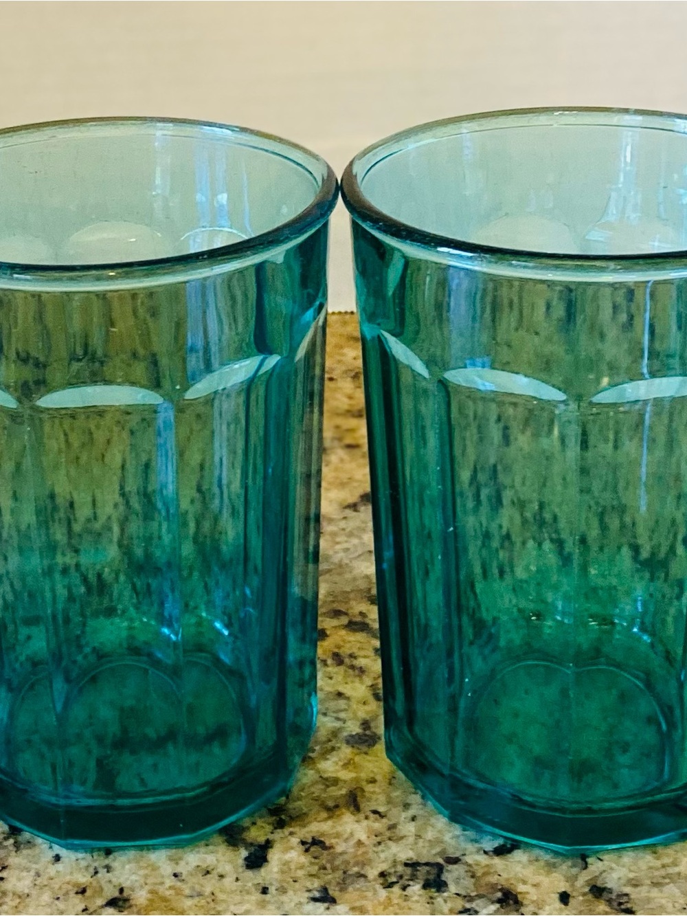 Large Luminare Teal Glass Tumblers Set Of 2 Made In France Ribbed Finish - NICE - Picture 7 of 9